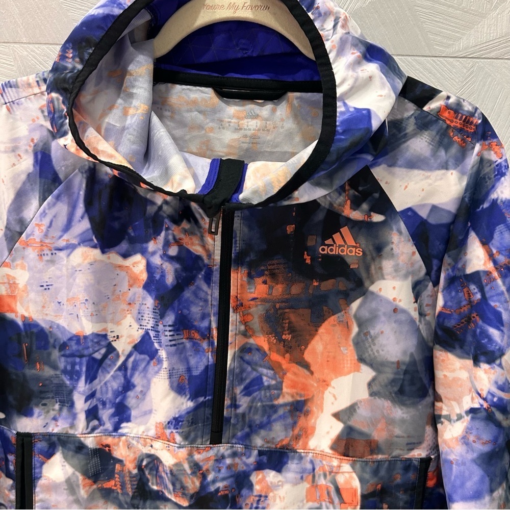 Adidas Jacket Womens Floral Tye Die Windbreaker Pullover 1/2 Zip Hooded Small - Picture 2 of 9